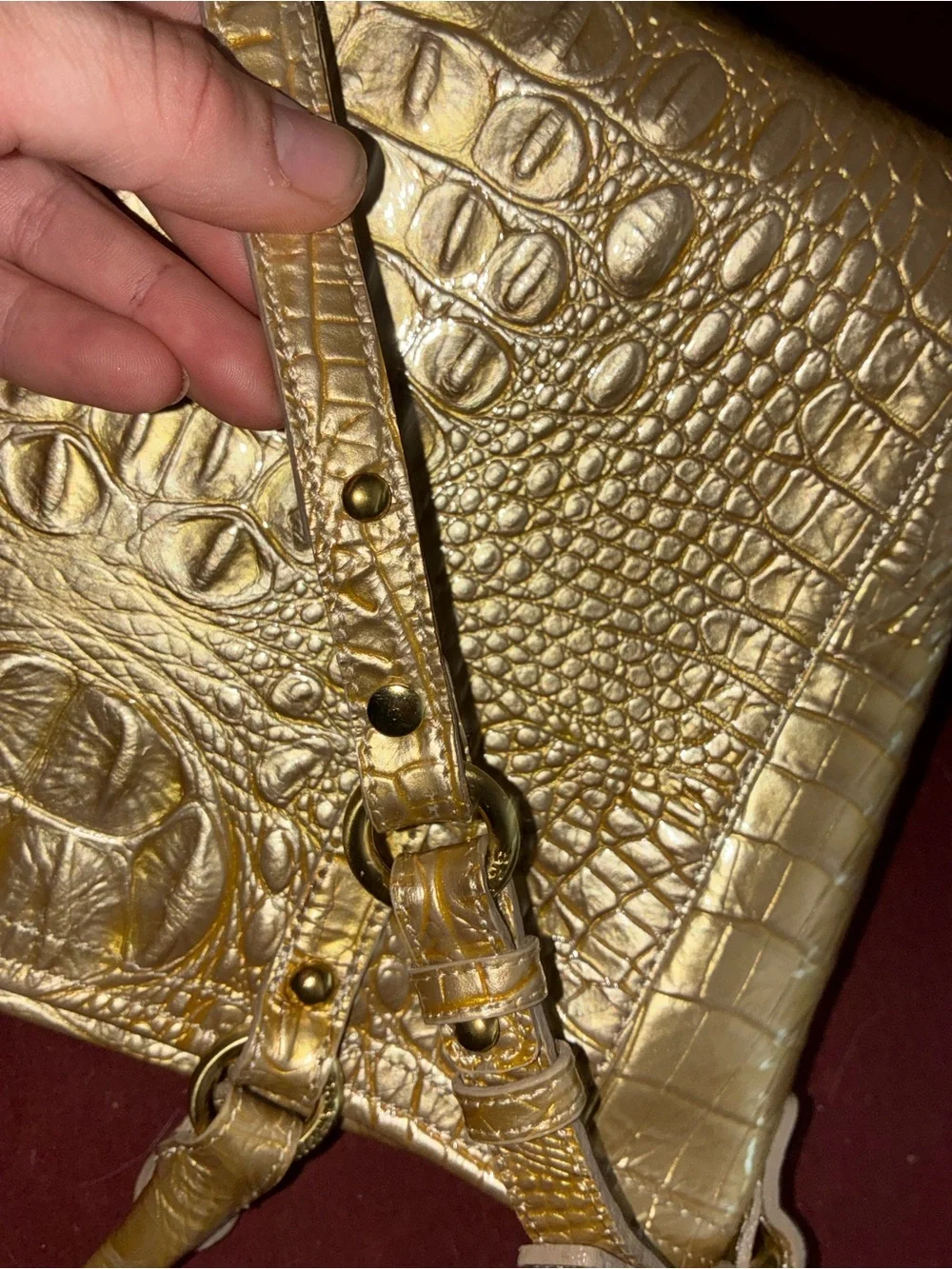 Brahmin Metallic Gold Croc-Embossed Satchel duxbury Melbourne medium M